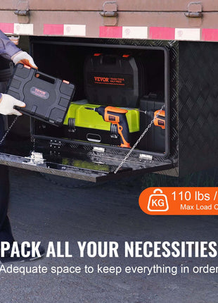 Underbody Truck Box, 48" x 17" x 18" Pickup Storage Box, Heavy Duty Aluminum Diamond Plate Tool Box with Lock and Keys, Waterproof Trailer Storage Box with T-Handle Latch for Truck, Van, Trailer