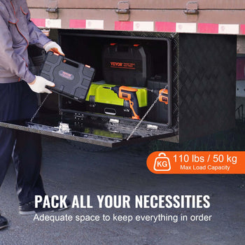 Underbody Truck Box, 48" x 17" x 18" Pickup Storage Box, Heavy Duty Aluminum Diamond Plate Tool Box with Lock and Keys, Waterproof Trailer Storage Box with T-Handle Latch for Truck, Van, Trailer