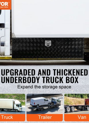 Underbody Truck Box, 60" x 17" x 18" Pickup Storage Box, Heavy Duty Aluminum Diamond Plate Tool Box with Lock and Keys, Waterproof Trailer Storage Box with T-Handle Latch for Truck, Van, Trailer