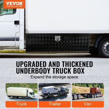 Underbody Truck Box, 60" x 17" x 18" Pickup Storage Box, Heavy Duty Aluminum Diamond Plate Tool Box with Lock and Keys, Waterproof Trailer Storage Box with T-Handle Latch for Truck, Van, Trailer