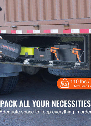 Underbody Truck Box, 60" x 17" x 18" Pickup Storage Box, Heavy Duty Aluminum Diamond Plate Tool Box with Lock and Keys, Waterproof Trailer Storage Box with T-Handle Latch for Truck, Van, Trailer