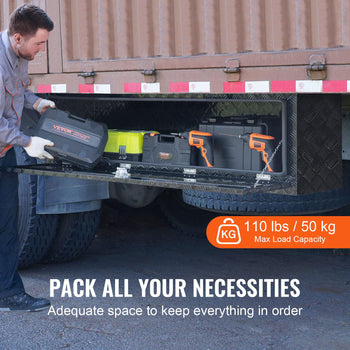 Underbody Truck Box, 60" x 17" x 18" Pickup Storage Box, Heavy Duty Aluminum Diamond Plate Tool Box with Lock and Keys, Waterproof Trailer Storage Box with T-Handle Latch for Truck, Van, Trailer