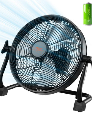 10 inch Rechargeable Battery Operated Camping Floor, High Velocity Portable Outdoor Fan with Metal Frame, Copper Brushless Motor, 360-degree Manual Rotation,for Fishing,Traveling, Picnicking