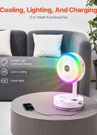 10 inch Portable Foldable Rechargeable Oscillating Fan, 3-in-1 Battery Operated with Remote Control, Quiet Desk/Table Pedestal Fan, 9 Speeds,90-degree Auto Left/Right Rotation,for Home,Office