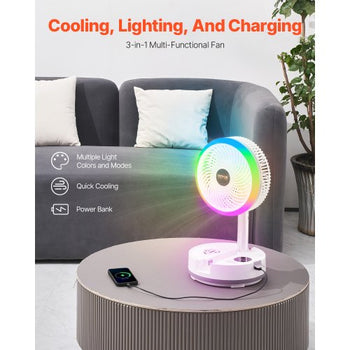10 inch Portable Foldable Rechargeable Oscillating Fan, 3-in-1 Battery Operated with Remote Control, Quiet Desk/Table Pedestal Fan, 9 Speeds,90-degree Auto Left/Right Rotation,for Home,Office