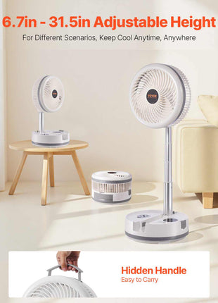 10 inch Portable Foldable Rechargeable Oscillating Fan, 3-in-1 Battery Operated with Remote Control, Quiet Desk/Table Pedestal Fan, 9 Speeds,90-degree Auto Left/Right Rotation,for Home,Office