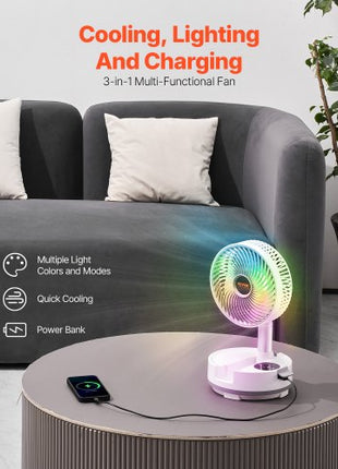 8 inch Portable Foldable Rechargeable Oscillating Fan, 3-in-1 Battery Operated with Remote Control, Quiet Desk/Table Pedestal Fan, 8 Speeds,90-degree Auto Left/Right Rotation,for Home,Office,Outdoor