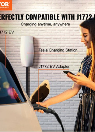Tesla to J1772 Charging Adapter, Max 48 Amp 240V, J1772 EVs Charger Adapter, with IP65 Storage Bag Anti-Drop Lock, for Tesla High Powered Wall Connector, Destination Charger and Mobile Connector