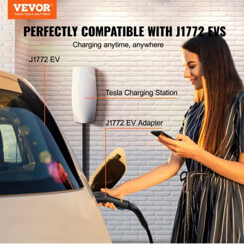 Tesla to J1772 Charging Adapter, Max 48 Amp 240V, J1772 EVs Charger Adapter, with IP65 Storage Bag Anti-Drop Lock, for Tesla High Powered Wall Connector, Destination Charger and Mobile Connector