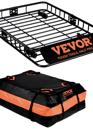 Roof Rack Cargo Basket, 51" x 36" x 5" Rooftop Cargo Carrier w/ 15 Cu Ft Waterproof Cargo Bag, 200 LBS Capacity Universal Rack Carrier for SUV, Truck