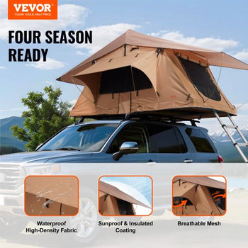 Rooftop Tent Hard Shell, Naturnest Rooftop Tent Hardshell for 2-3 Person, Folding Hard Shell Roof Top Tent with Telescopic Ladder Mattress PVC Cover Bag, Waterproof for Jeep SUV Van Pickup Truck