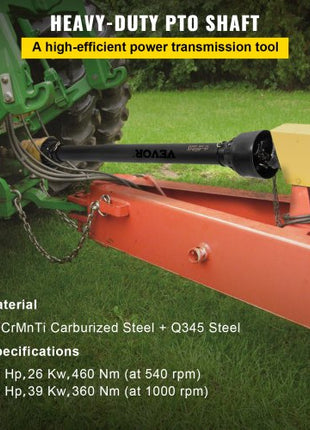 PTO Shaft 1 3/8\" PTO Drive Shaft, 6 Spline End Round End PTO Driveline Shaft, Series 4 Tractor PTO Shaft, 39\"-55\" Brush Hog PTO Shaft, Black PTO Shaft for Bush Hog/Finish Mower/Rotary Cutter