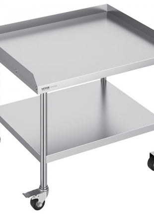 Stainless Steel Work Table, 30 x 36 x 30 Inch Commercial Food Prep Worktable with 4 Wheels, Casters, 3-Sided Backsplash Heavy Duty Prep Worktable, Metal Work Table for Restaurant Home Hotel