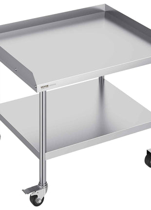 Stainless Steel Work Table, 30 x 36 x 30 Inch Commercial Food Prep Worktable with 4 Wheels, Casters, 3-Sided Backsplash Heavy Duty Prep Worktable, Metal Work Table for Restaurant Home Hotel