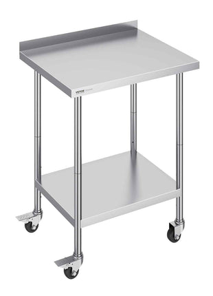 24 x 30 x 40 Inch Stainless Steel Work Table, Commercial Food Prep Worktable with Casters, Heavy Duty Prep Worktable, Metal Work Table with Adjustable Height for Restaurant, Home and Hotel