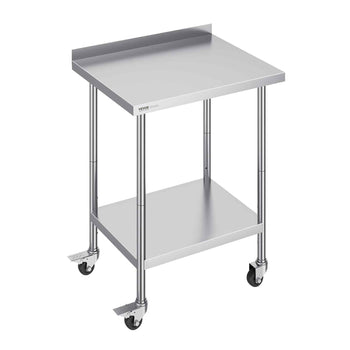 24 x 30 x 40 Inch Stainless Steel Work Table, Commercial Food Prep Worktable with Casters, Heavy Duty Prep Worktable, Metal Work Table with Adjustable Height for Restaurant, Home and Hotel