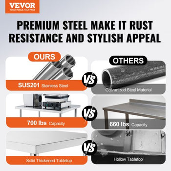 Stainless Steel Work Table 24 x 30 x 38 Inch, with 4 Wheels, 3 Adjustable Height Levels, Heavy Duty Food Prep Worktable for Commercial Kitchen Restaurant, Silver