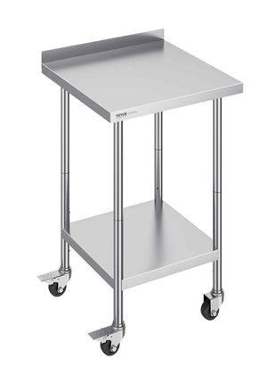 24 x 24 x 40 Inch Stainless Steel Work Table, Commercial Food Prep Worktable with Casters, Heavy Duty Prep Worktable, Metal Work Table with Adjustable Height for Restaurant, Home and Hotel