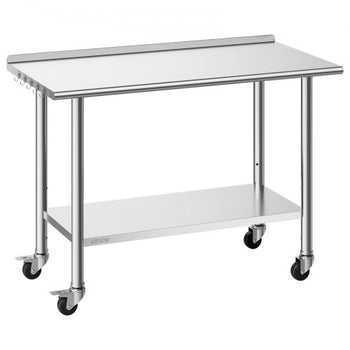 Stainless Steel Work Table, 24x48 inch Food Prep Table with Wheels, Commercial Kitchen Workstation with Adjustable Undershelf, Metal Heavy Duty Utility Worktable, for Restaurant Home Outdoor