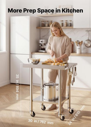 Stainless Steel Work Table, 24x30 inch Food Prep Table with Wheels and Backsplash, Commercial Kitchen Workstation with Adjustable Undershelf, Metal Utility Worktable, for Restaurant Home Outdoor