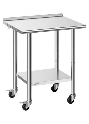 Stainless Steel Work Table, 24x30 inch Food Prep Table with Wheels and Backsplash, Commercial Kitchen Workstation with Adjustable Undershelf, Metal Utility Worktable, for Restaurant Home Outdoor