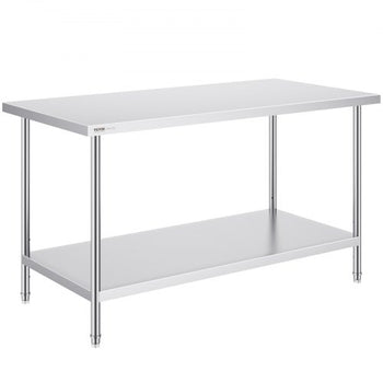 Stainless Steel Prep Table, 30 x 60 x 34 Inch, 910 lbs Load Capacity, Heavy Duty Metal Worktable with 3 Adjustable Height Levels, Commercial Workstation for Kitchen Garage Restaurant Backyard