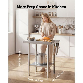 Stainless Steel Work Table, 24x30 Inch Food Prep Table with Backsplash, Commercial Kitchen Workstation with Adjustable Undershelf, Metal Heavy Duty Utility Worktable, for Restaurant Home Outdoor