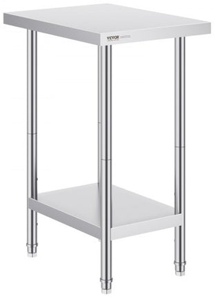 Stainless Steel Prep Table, 24 x 18 x 34 Inch, 640 lbs Load Capacity, Heavy Duty Metal Worktable with 3 Adjustable Height Levels, Commercial Workstation for Kitchen Garage Restaurant Backyard