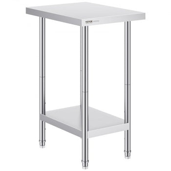 Stainless Steel Prep Table, 24 x 18 x 34 Inch, 640 lbs Load Capacity, Heavy Duty Metal Worktable with 3 Adjustable Height Levels, Commercial Workstation for Kitchen Garage Restaurant Backyard