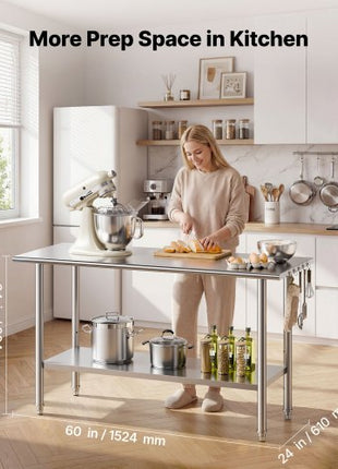 Stainless Steel Work Table, 24x48 Inch Food Prep Table, Commercial Kitchen Workstation with Adjustable Undershelf, Metal Heavy Duty Utility Worktable, for Restaurant Home Hotel Garage Outdoor