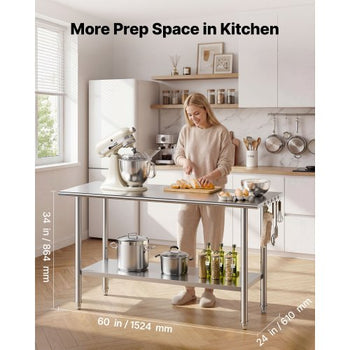 Stainless Steel Work Table, 24x48 Inch Food Prep Table, Commercial Kitchen Workstation with Adjustable Undershelf, Metal Heavy Duty Utility Worktable, for Restaurant Home Hotel Garage Outdoor