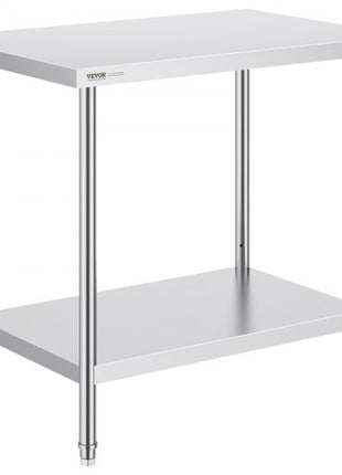Stainless Steel Prep Table, 24 x 36 x 34 Inch, 750 lbs Load Capacity, Heavy Duty Metal Worktable with 3 Adjustable Height Levels, Commercial Workstation for Kitchen Garage Restaurant Backyard