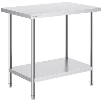 Stainless Steel Prep Table, 24 x 36 x 34 Inch, 750 lbs Load Capacity, Heavy Duty Metal Worktable with 3 Adjustable Height Levels, Commercial Workstation for Kitchen Garage Restaurant Backyard