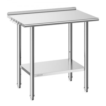 Stainless Steel Work Table, 24x36 Inch Food Prep Table with Backsplash, Commercial Kitchen Workstation with Adjustable Undershelf, Metal Heavy Duty Utility Worktable, for Restaurant Home Outdoor