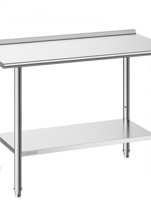 Stainless Steel Work Table, 24x48 Inch Food Prep Table with Backsplash, Commercial Kitchen Workstation with Adjustable Undershelf, Metal Heavy Duty Utility Worktable, for Restaurant Home Outdoor