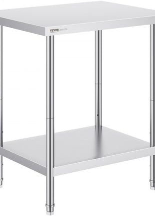Stainless Steel Prep Table, 24 x 30 x 34 Inch, 700 lbs Load Capacity, Heavy Duty Metal Worktable with 3 Adjustable Height Levels, Commercial Workstation for Kitchen Garage Restaurant Backyard