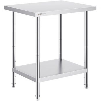 Stainless Steel Prep Table, 24 x 30 x 34 Inch, 700 lbs Load Capacity, Heavy Duty Metal Worktable with 3 Adjustable Height Levels, Commercial Workstation for Kitchen Garage Restaurant Backyard