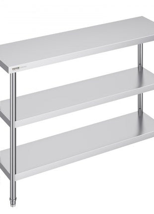 Stainless Steel Food Prep Table, 14 x 48 x 34 Inch Commercial Kitchen Worktable, with 2 Adjustable Undershelf, Heavy Duty Prep Table Metal Work Table for BBQ, Kitchen, Home, and Garage