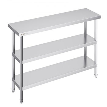 Stainless Steel Food Prep Table, 14 x 48 x 34 Inch Commercial Kitchen Worktable, with 2 Adjustable Undershelf, Heavy Duty Prep Table Metal Work Table for BBQ, Kitchen, Home, and Garage
