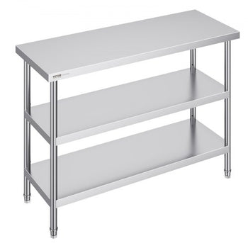 Stainless Steel Food Prep Table, 18 x 48 x 34 Inch Commercial Kitchen Worktable, with 2 Adjustable Undershelf, Heavy Duty Prep Table Metal Work Table for BBQ, Kitchen, Home, and Garage