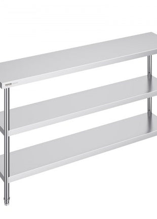 Stainless Steel Food Prep Table, 14 x 60 x 34 Inch Commercial Kitchen Worktable, with 2 Adjustable Undershelf, Heavy Duty Prep Table Metal Work Table for BBQ, Kitchen, Home, and Garage