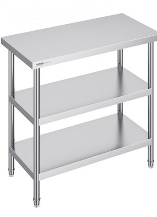 Stainless Steel Food Prep Table, 18 x 36 x 34 Inch Commercial Kitchen Worktable, with 2 Adjustable Undershelf, Heavy Duty Prep Table Metal Work Table for BBQ, Kitchen, Home, and Garage