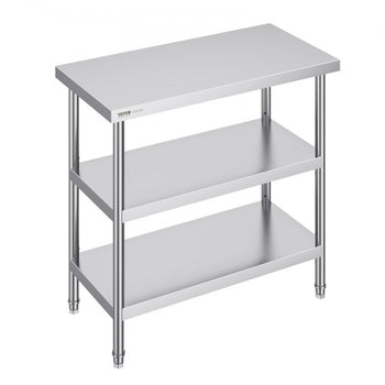 Stainless Steel Food Prep Table, 18 x 36 x 34 Inch Commercial Kitchen Worktable, with 2 Adjustable Undershelf, Heavy Duty Prep Table Metal Work Table for BBQ, Kitchen, Home, and Garage