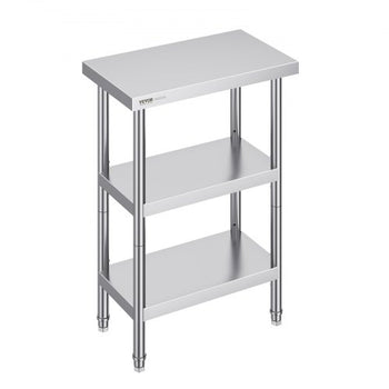 Stainless Steel Food Prep Table, 14 x 24 x 34 Inch Commercial Kitchen Worktable, with 2 Adjustable Undershelf, Heavy Duty Prep Table Metal Work Table for BBQ, Kitchen, Home, and Garage