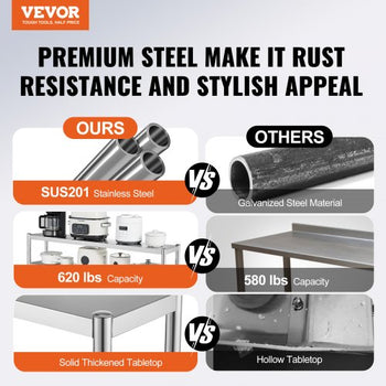 Double Overshelf, Double Tier Stainless Steel Overshelf, 12 x 48 Inch Double Deck Overshelf, Height Adjustable Overshelf Prep Work Table for Kitchen, Restaurant and Workshop