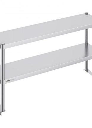 Double Overshelf, Double Tier Stainless Steel Overshelf, 12 x 48 Inch Double Deck Overshelf, Height Adjustable Overshelf Prep Work Table for Kitchen, Restaurant and Workshop