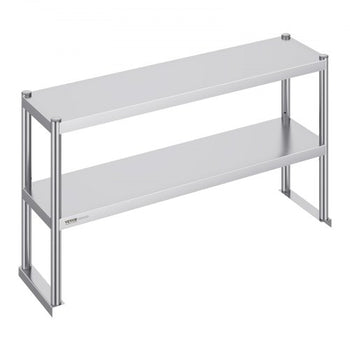 Double Overshelf, Double Tier Stainless Steel Overshelf, 12 x 48 Inch Double Deck Overshelf, Height Adjustable Overshelf Prep Work Table for Kitchen, Restaurant and Workshop
