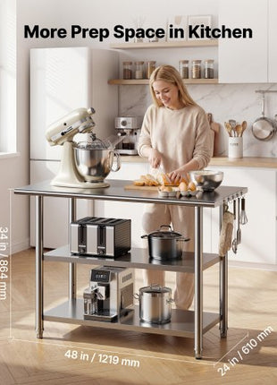 Stainless Steel Work Table, 24x48 Inch Food Prep Table with 2 Shelves, Commercial Kitchen Workstation, Metal Heavy Duty Utility Worktable, for Restaurant Home Hotel Garage Outdoor