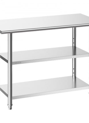 Stainless Steel Work Table, 24x48 Inch Food Prep Table with 2 Shelves, Commercial Kitchen Workstation, Metal Heavy Duty Utility Worktable, for Restaurant Home Hotel Garage Outdoor