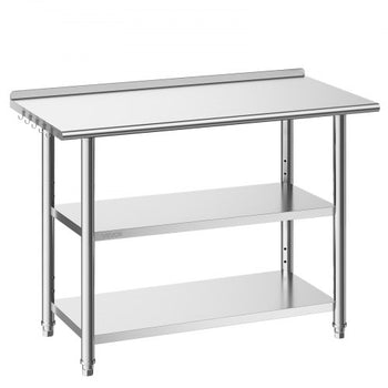 Stainless Steel Work Table, 24x48 Inch Food Prep Table with 2 Shelves and Backsplash, Commercial Kitchen Workstation, Metal Heavy Duty Utility Worktable, for Restaurant Home Hotel Garage Outdoor